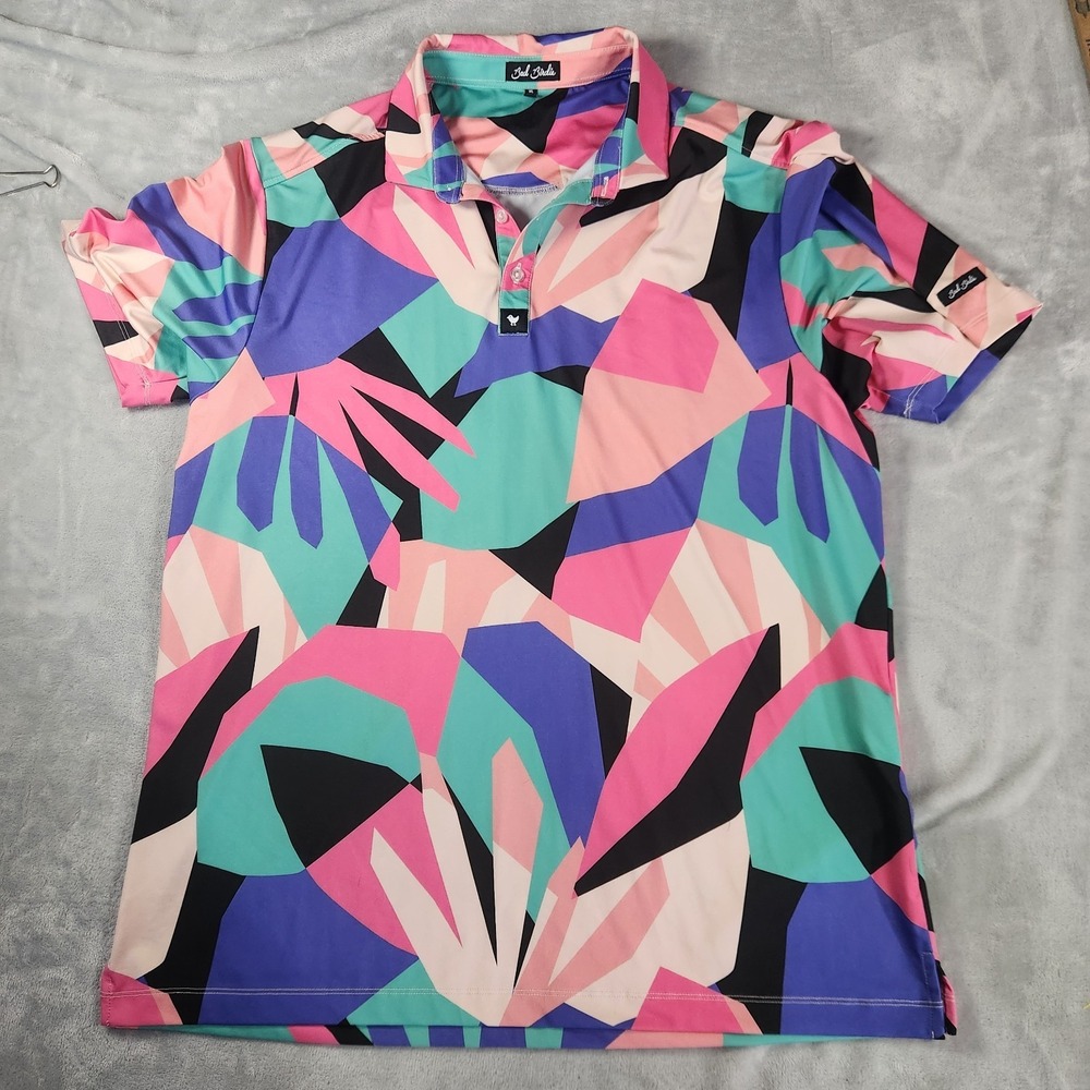 Bad Birdie Polo Shirt‎ Mens XL Abstract Golf Performance Stretch Colorful 90s